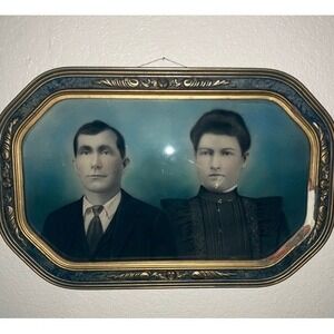 Antique Octagon Ornate Framed Portrait Victorian Era Convex Glass Free Shipping